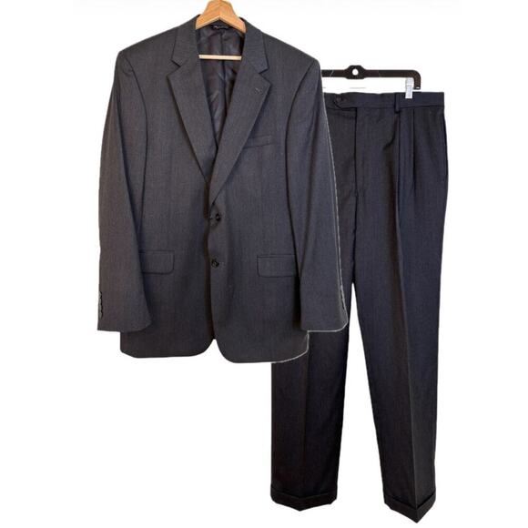 Jos A Bank Gordon 100% Wool Suit Set Coat 43L Slacks 37L Charcoal Formal - Picture 1 of 11